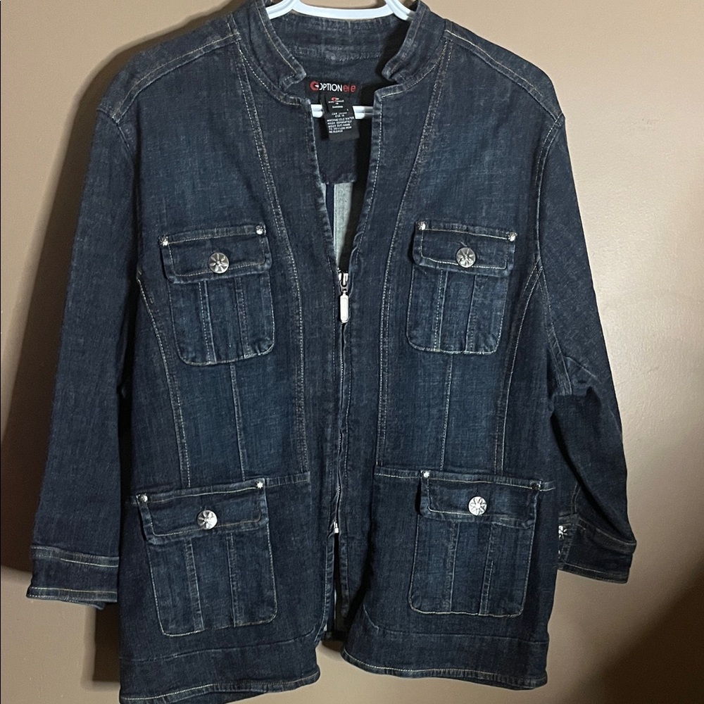 😄Plus size Y2K denim jean jacket blazer pockets